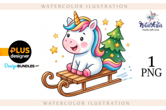 Christmas Unicorn Watercolor Illustration Product Image 1