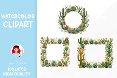 Watercolor Cactus Frame Clipart Product Image 1