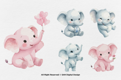 15 Bundle Watercolor Elephant Baby Blue and Pink Fun Animal Product Image 6