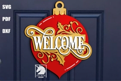 Christmas Ball Welcome Sign SVG | Winter Holiday Sign DXF Product Image 1