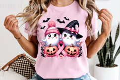 Pink Ribbon Halloween Ghosts PNG, Breast Cancer Sublimation Product Image 2