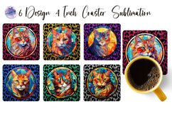 Cat Stained Glass Square Coaster Sublimation Designs Product Image 1