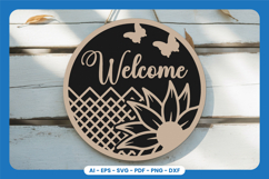 Welcome Round Sign Lasercut - Floral SVG Product Image 1