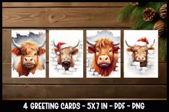 Highland Cow peeking out of a cracked ice I Greeting Cards Product Image 1