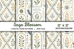 Sage Blossom Watercolor Digital Papers JPG Product Image 1
