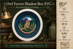 Owl Forest Shadow Box 3D Paper Cut Design Product Image 1
