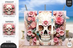 3D White Skull Tumbler Wrap | 3D Sublimation Wrap Design Product Image 1