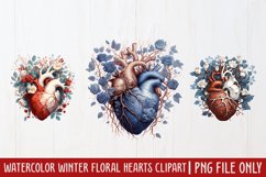 Watercolor Christmas Floral Hearts Clipart Product Image 1