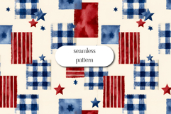 Patriotic Patchwork Seamless Pattern with Stars and Plaid Product Image 1