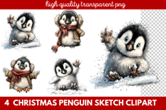 Christmas Penguin Sketch Clipart | Hand-Drawn Holiday Product Image 1