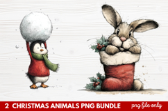 2 Christmas Animals PNG | Cute Festive Wildlife Clipart Product Image 1