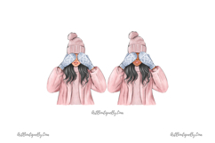 Cozy Girl with Mittens PNG Set, Winter Woman Illustration Product Image 5