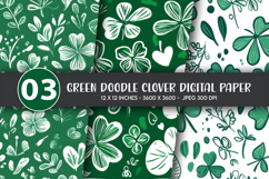 Green Doodle Clover Digital Paper Product Image 1