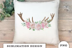 Watercolor Floral deer antlers sublimation design Product Image 6