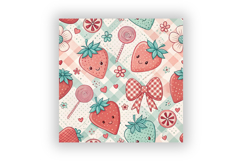 Kawaii Strawberry Gingham Digital Paper, Seamless Cute Fruit Product Image 6