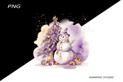Purple Snowman Clipart, Gold and Purple Chistmas Clipart Product Image 1