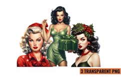 Watercolor Vintage Pin Up Christmas Girl Clipart , PNG Product Image 1