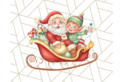 Santa Sleigh Ride Clipart PNG, Flying Reindeer Christmas Art Product Image 2