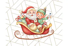 Santa Sleigh Ride Clipart PNG, Flying Reindeer Christmas Art Product Image 2