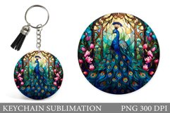 Stained Glass Peacock Keychain. Peacock Keychain Design Product Image 1