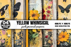 Yellow Whimsical Junk Journal Paper Bundle PNG Product Image 7