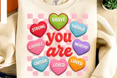 Crochet Valentine Candy Heart PNG, Faux Yarn You Are Enough Product Image 4