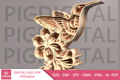 Hummingbird Hibiscus 3D SVG Product Image 6