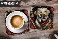 Cozy Dog Coaster, Buffalo Plaid Square Coaster PNG Product Image 1