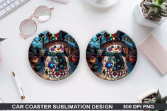 Snowman Car Coaster Sublimation|Christmas Coaster PNG Design Product Image 1