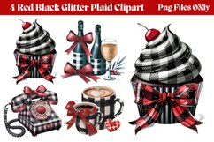 Red Black Glitter Plaid Clipart PNG Product Image 1