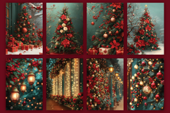 Vintage Red Green Christmas Digital Paper Bundle, A4 size Product Image 10