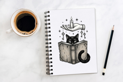 6 Black Cats and Books Halloween Witch Spooky PNG Clipart Product Image 3