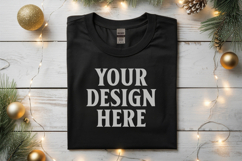 Gildan 5000 Black Folded Christmas Mockup, G5000 mockup Product Image 1