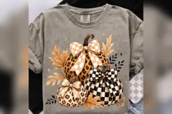 Leopard Pumpkin PNG, Checkered Fall Pumpkin PNG, Gingham Bow Product Image 5