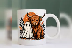 Halloween Highland Cow PNG, Cute Ghost Autumn Cow Design, Product Image 4