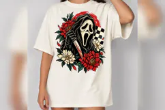 Floral Ghost Face Halloween PNG, Spooky Horror Mug Design Product Image 3