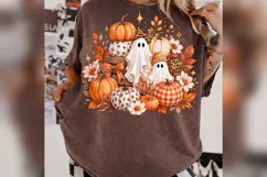 Cute Fall Ghost Pumpkin PNG, Leopard Gingham Pumpkin Hallow Product Image 2