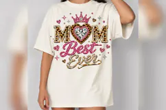 Best Mom Ever PNG, Leopard Rhinestone Mom Design, Pink Glam Product Image 1