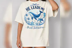 He Leads Me PNG, Psalm 23:2 Christian Ocean Design, Beside Product Image 5