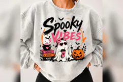 Spooky Vibes Ghost Halloween PNG, Pink Pumpkin Witchy Shirt Product Image 4