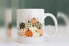 Boho Fall Pumpkins PNG, Neutral Gingham Floral Pumpkin png Product Image 5