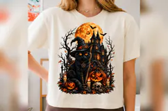 Halloween Black Cat PNG, Witch Cat Haunted House Pumpkin Des Product Image 3