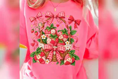 Strawberry Basket PNG, Gingham Bow Berry Design, Cottagecore Product Image 3