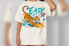 Easy Tiger PNG, Retro Colorful Tiger Design, Groovy Animal Product Image 4