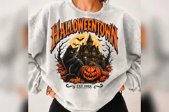 Halloween Town PNG, Black Cat Haunted House Pumpkin Design, Product Image 4