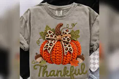 Crochet Pumpkin Thankful PNG, Leopard Bow Fall Design Product Image 4