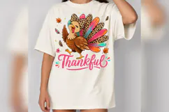 Thankful Turkey PNG, Leopard Bow Thanksgiving Design, Girly Product Image 3