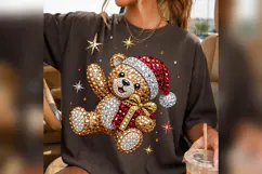Christmas Teddy Bear PNG, Rhinestone Santa Bear Design, Product Image 5