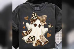 Coquette Ghost PNG, Leopard Checkered Bow Halloween PNG Product Image 4