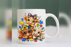 Autism Highland Cow PNG, Puzzle Piece Cow Design Product Image 4